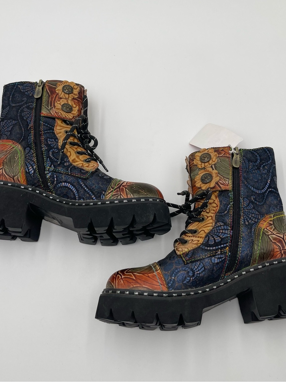 L'Artiste Limitless Booties Heeled Leather Floral Artsy Hippie Sz 37 US 6.5-7 - Picture 10 of 16